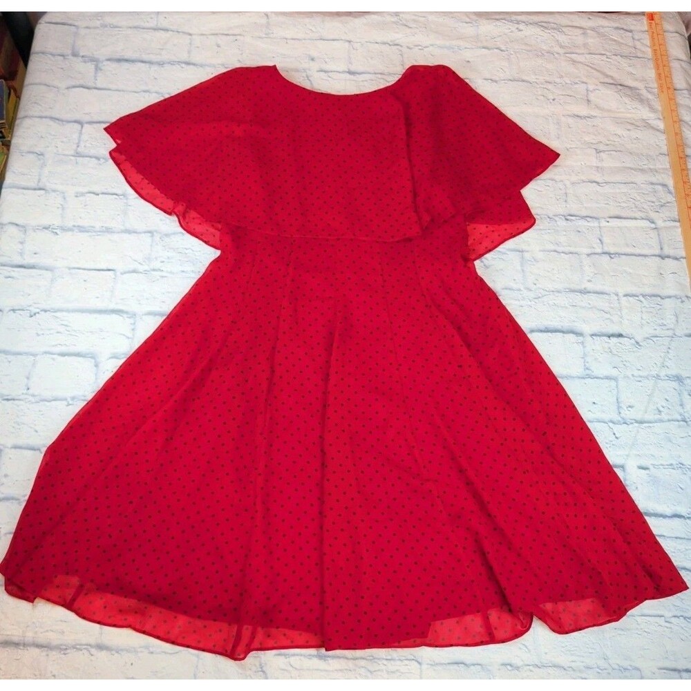 Danny & Nicole Red Polka Dot Fit & Flare Dress Flutter Sleeve Size 14